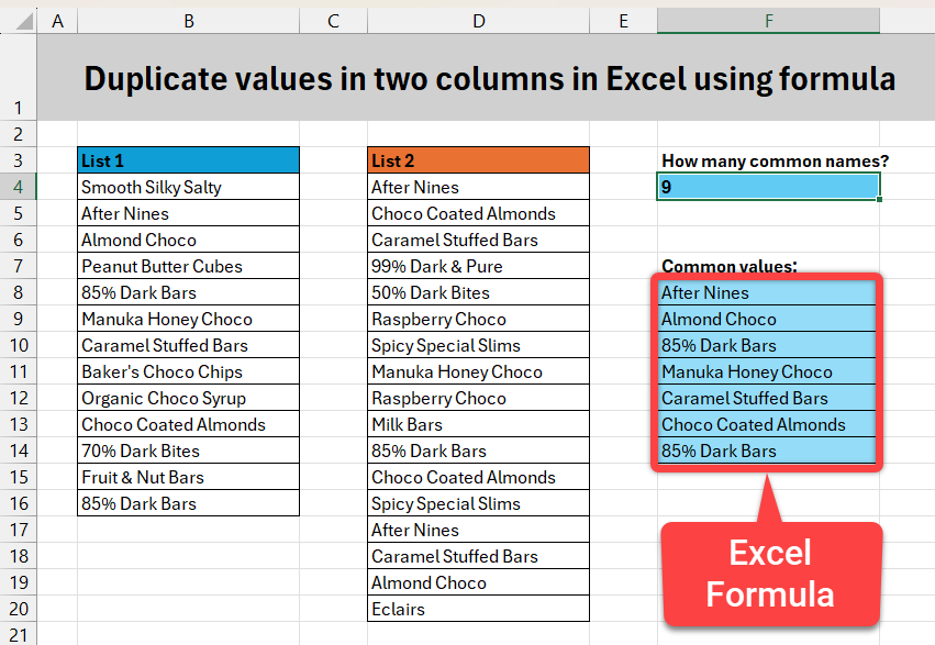 Excel formula to find duplicate values in two columns